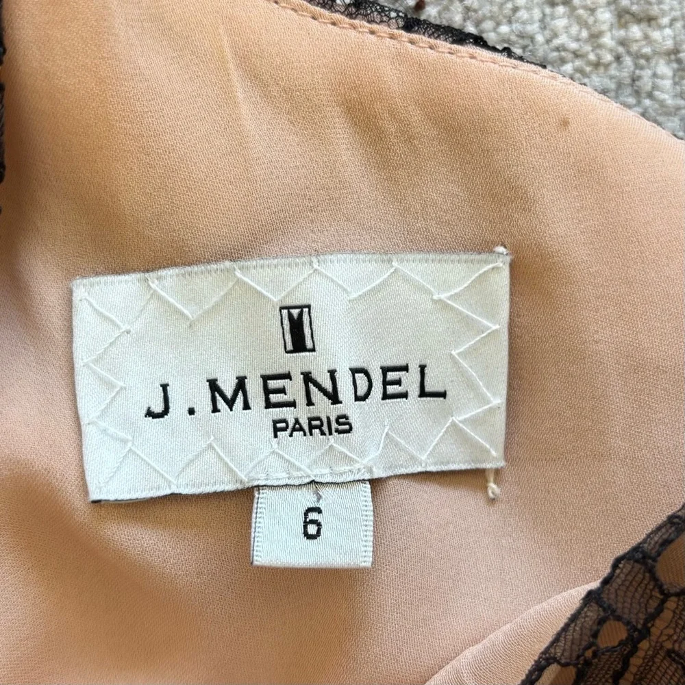 J. Mendel One-Shoulder Dress in Blush w/ Black Lace Detailing Size 6 Silk Chic - Picture 3 of 5